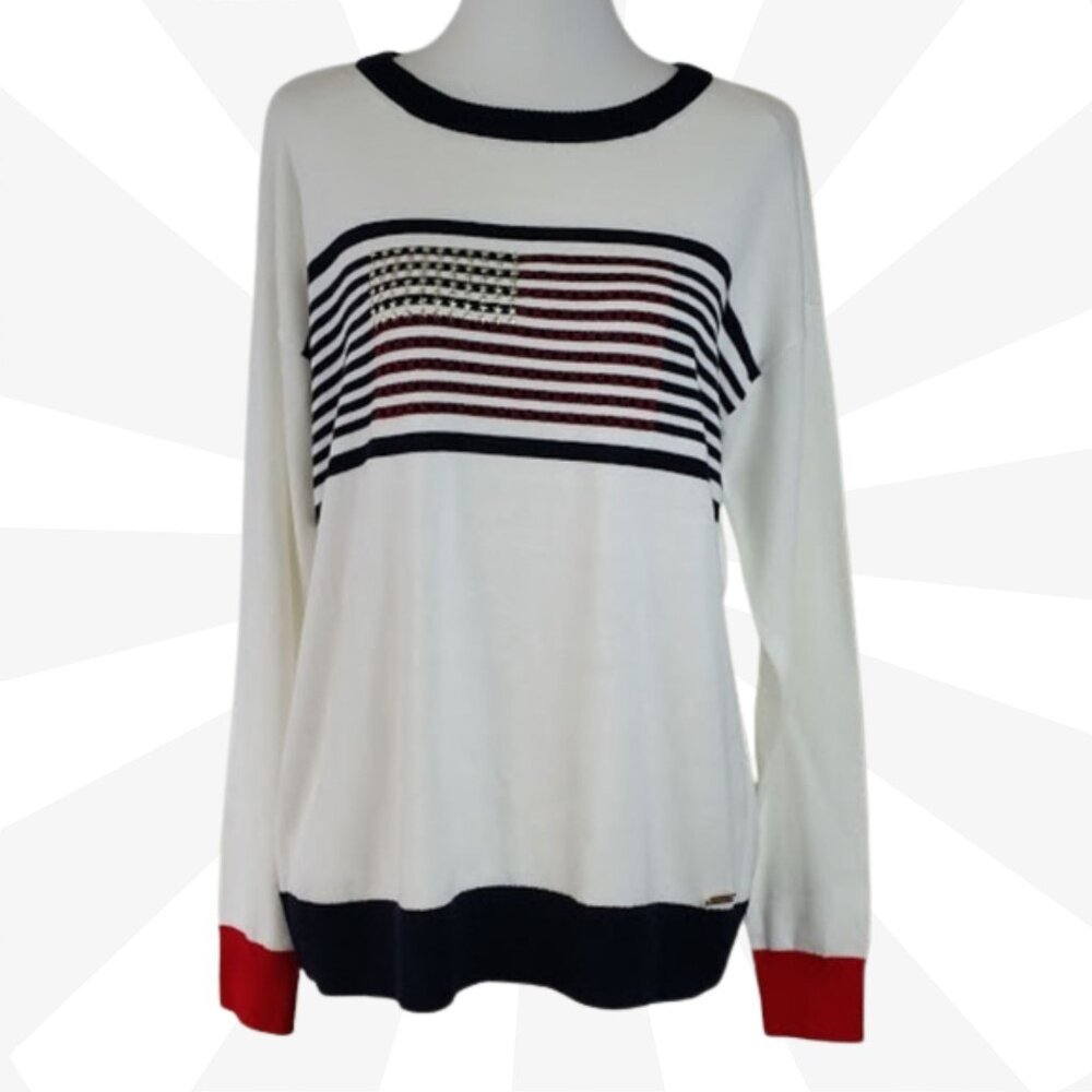 Women's Tommy Hilfiger American Flag Sweater Size S Crew Neck Long Sleeve Knit